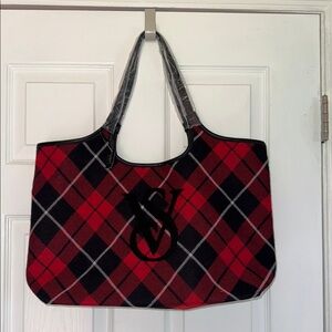Victorias Secret Tote Bag Stylish Red and Black Plaid Tote Bag New With Tags